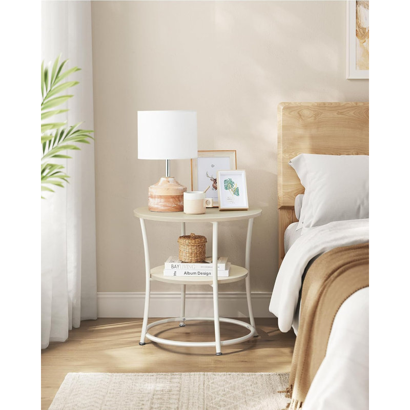 Side Table Round End Table With 2 Storage Shelves For Living Room Bedroom Nightstand With Steel Frame For Small Spaces Accent Coffee Table